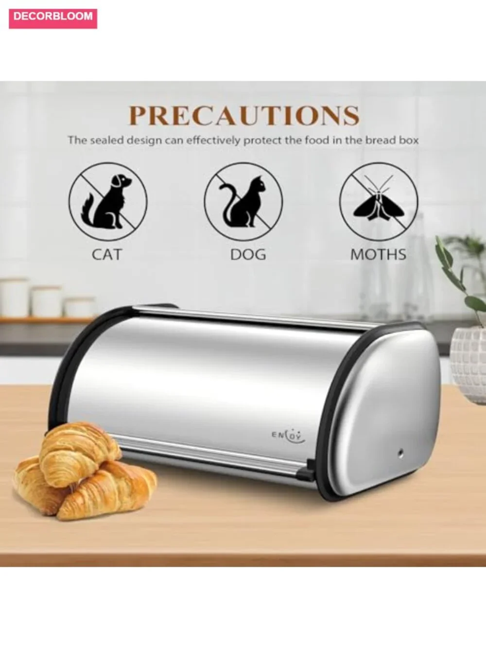 Stainless Steel Large Capacity Bread Box Roll Top Lid Kitchen Counter Storage